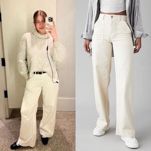 NWT PISTOLA 90s‎ Ivory Denim High Rise Wide Leg Utility Jeans 26